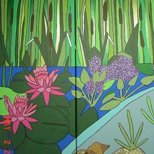 This is part of a "fish" mural I did in my boyfriend's basment.