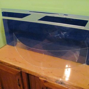 I used thin plexiglass to divide the water and ground. I wedged the pane between to heavy objects to keep it bent. Then I used a space heater to softe
