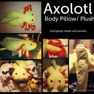 My original giant axolotl body pillow. I made him to take with me my senior year of college. This pillow is about 5 ft.