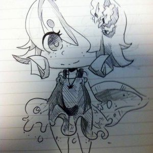 Sketch of a axolotl child. Done at my summer job on 6/23/14 so it's not useable to digitally color but the design still looked cute.