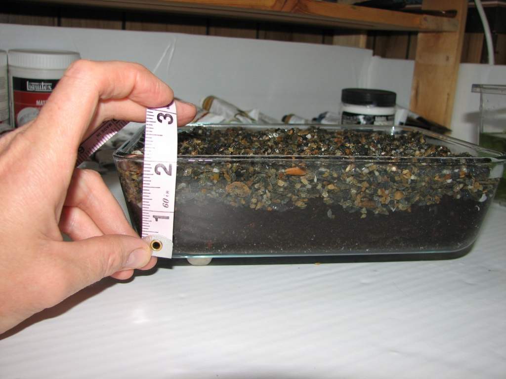1-1.5 inches of soil covered with 1-1.5 inches of gravel
