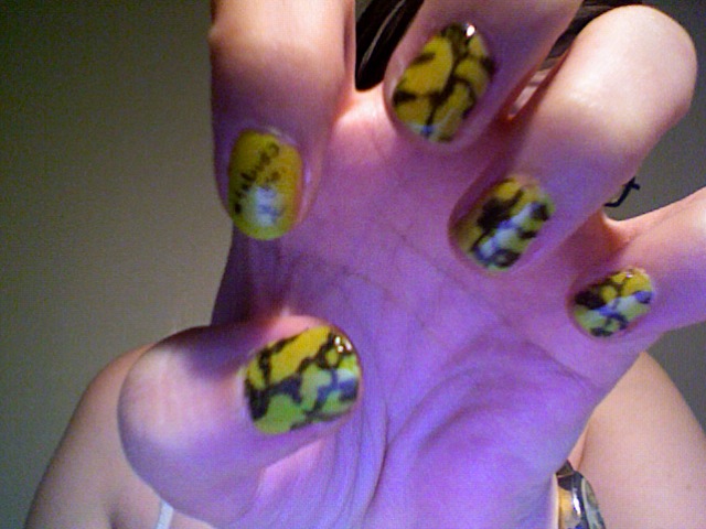barred tiger sal inspired, one nail says "caudata.org" and has a salamander silhouette