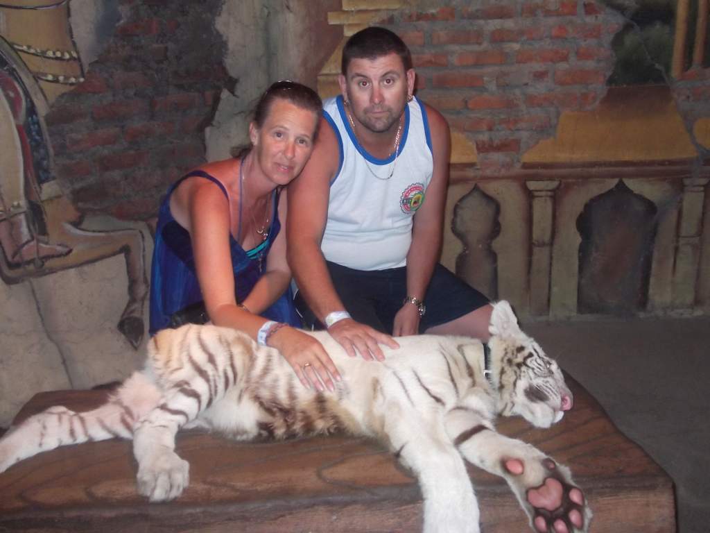 gav and me with a white tiger cub