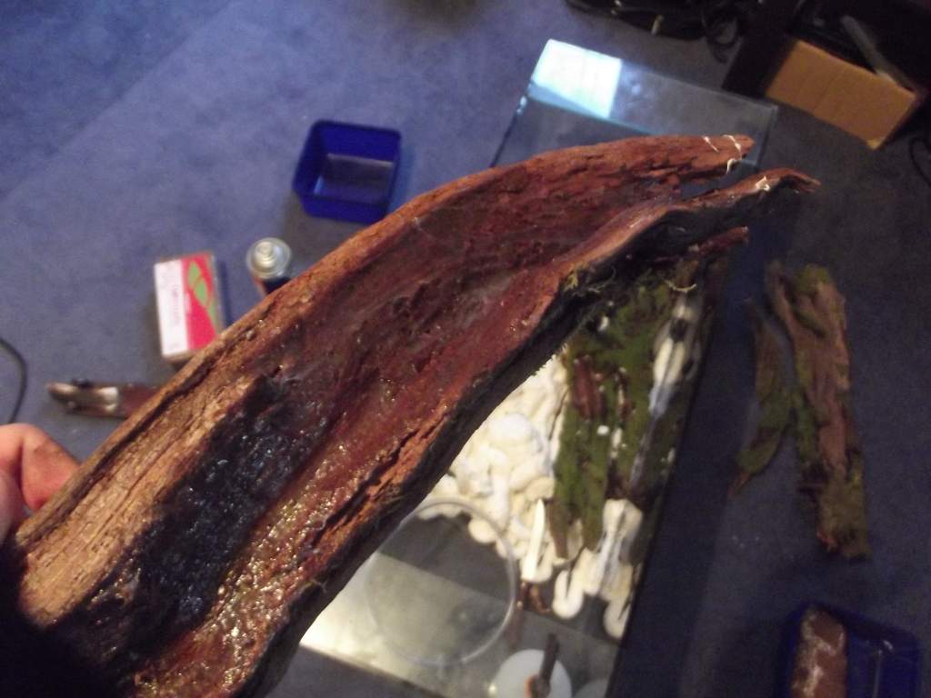 piece of wood im using for waterfall thingy. used silicone to make it watertight
