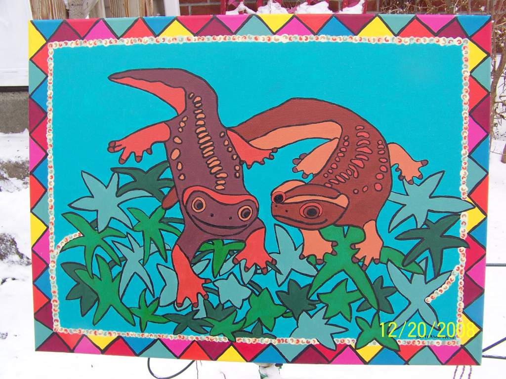 The painted version of my picture; the others were "painted" on the computer.
I painted this in honor of Elektra's 2008 egg crop; see, the border is a