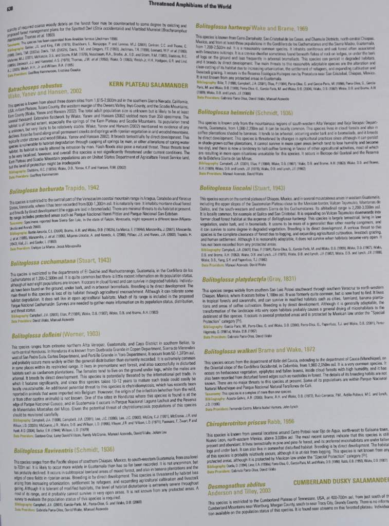 Threatened Amphibians of the World by the Global Amphibian Assessment (GAA)